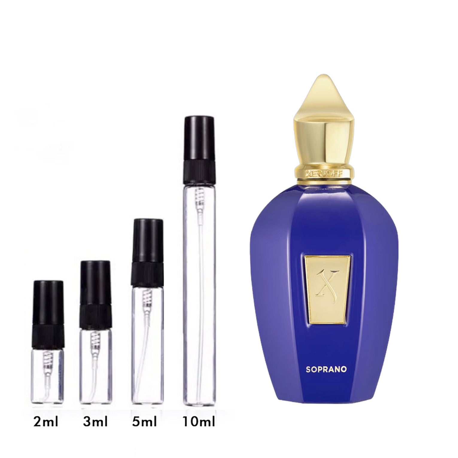 Parfum Soprano Xerjoff — flacon et échantillons