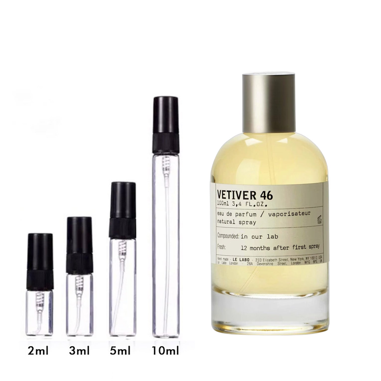 Parfum Vetiver 46 Le Labo — flacon et échantillons