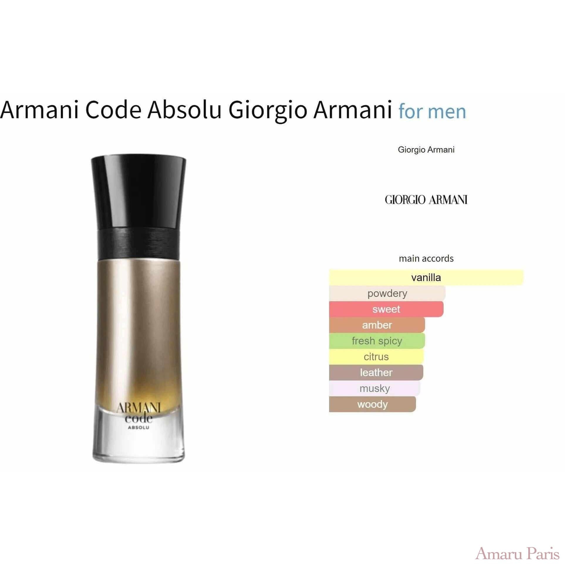 Armani Code Absolu Giorgio Armani for men Decant Fragrance Samples - ParfumAmaruParis