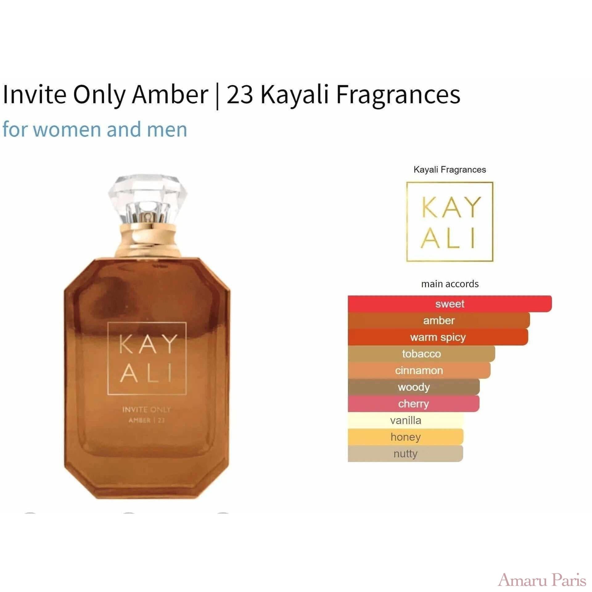 Invite Only Amber | 23 Kayali Fragrances for women and men Decant Fragrance Samples - ParfumAmaruParis