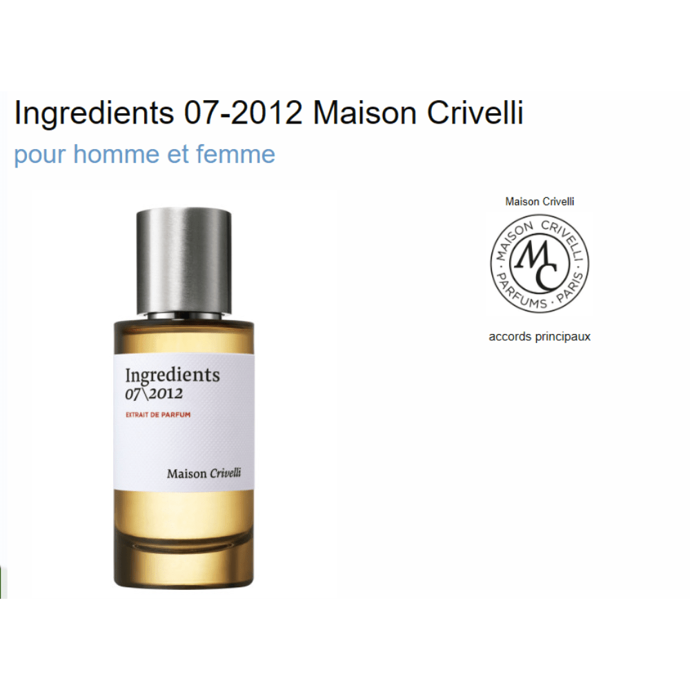 Parfum Ingredients 07 - 2012 Maison Crivelli unisexe - ParfumAmaruParis