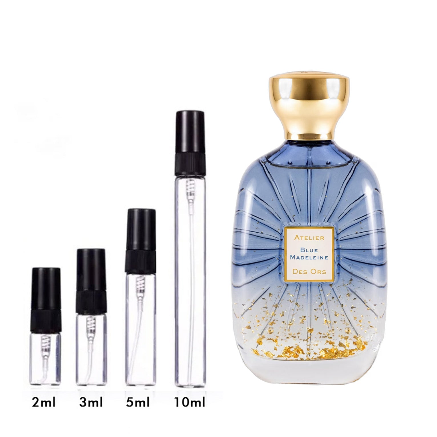 Parfum Blue Madeleine Atelier des Ors — flacon et échantillons