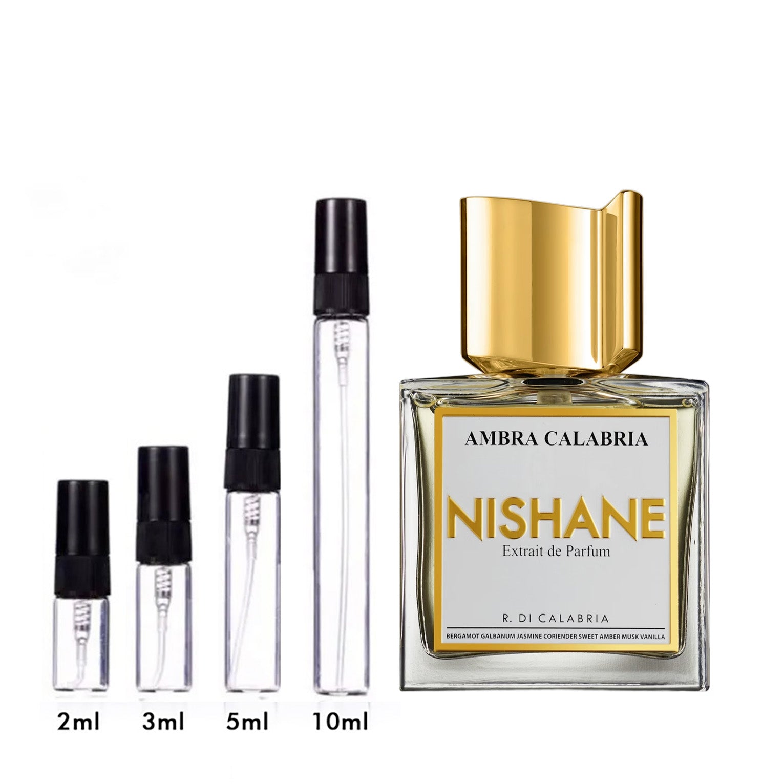 Parfum Ambra Calabria Nishane — flacon et échantillons