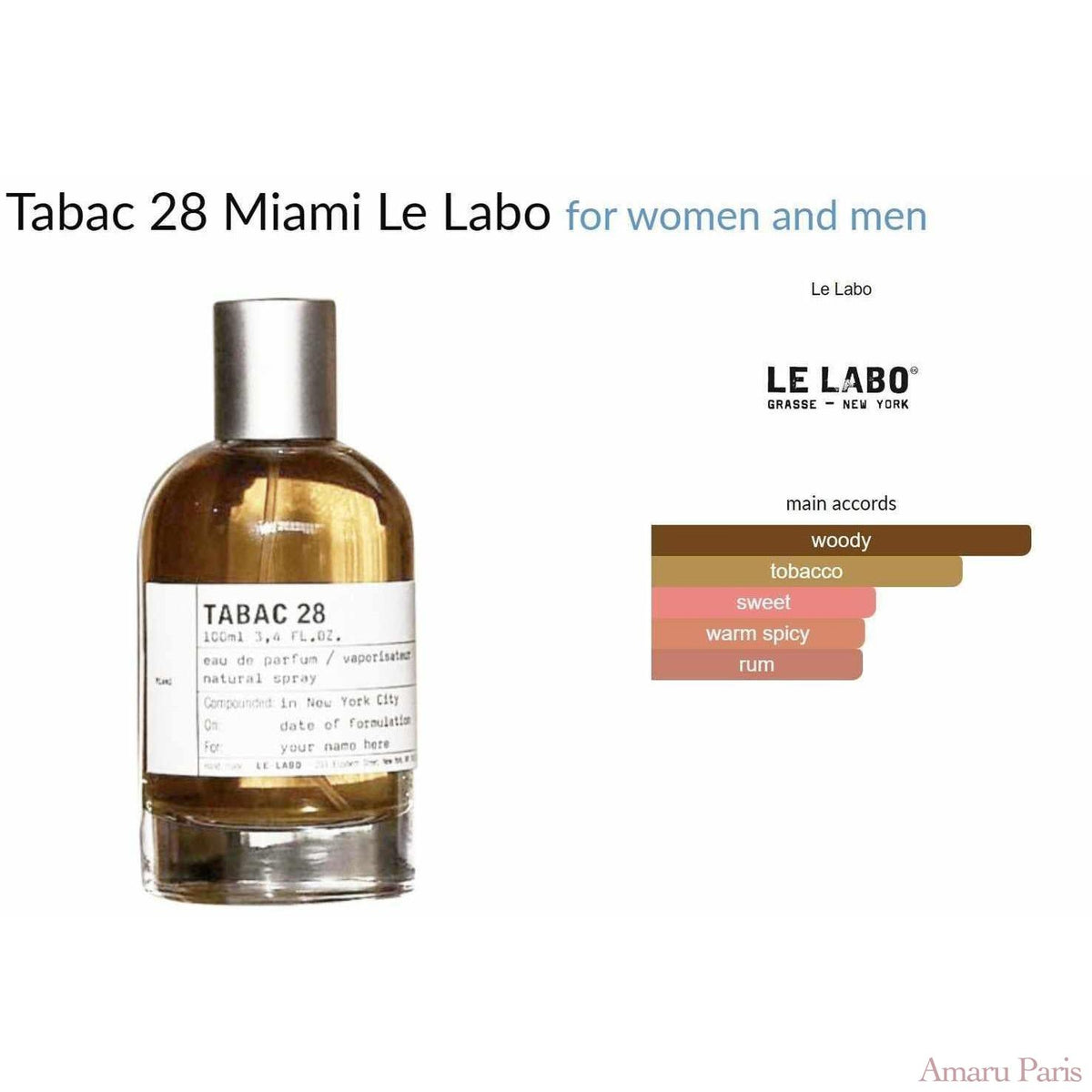 Tabac 28 Miami Le Labo - Parfum Miniature Amaru Paris